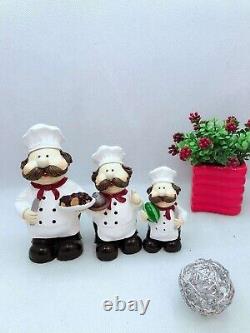 Happy Men Chef Figure Statue For Home Office Decor Set Of 3 White