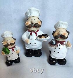 Happy Men Chef Figure Statue For Home Office Decor Set Of 3 White