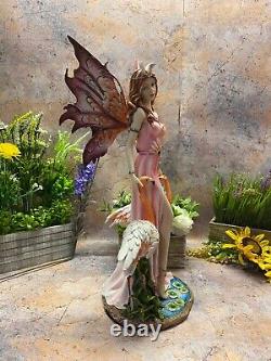 Large Fairy & Flamingo Statue Fantasy Art Figurine Mythical Creatures Ornament