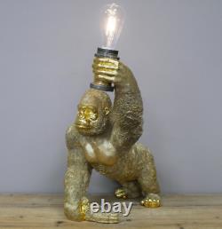 Large Gold Gorilla Light Ornament Resin Statue Ape Monkey Figure Gift Art