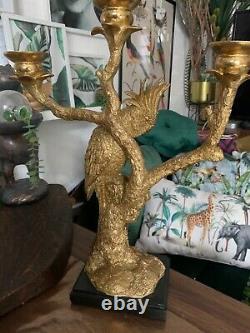 Large luxury Gold parrot on a branch Statue Figure Ornament candle holder