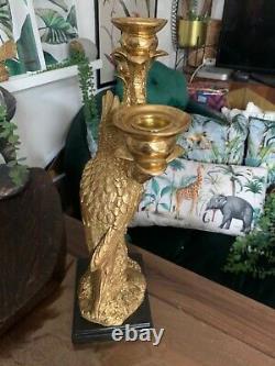 Large luxury Gold parrot on a branch Statue Figure Ornament candle holder