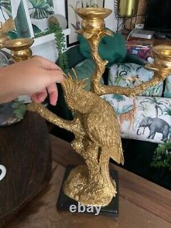 Large luxury Gold parrot on a branch Statue Figure Ornament candle holder