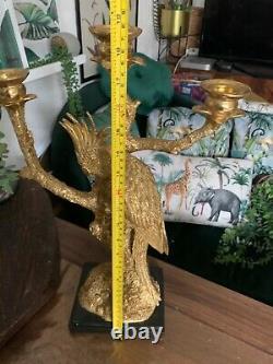 Large luxury Gold parrot on a branch Statue Figure Ornament candle holder