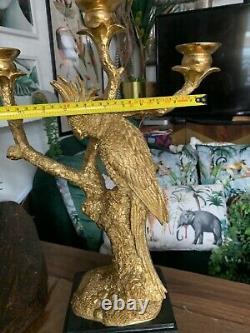 Large luxury Gold parrot on a branch Statue Figure Ornament candle holder