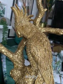 Large luxury Gold parrot on a branch Statue Figure Ornament candle holder