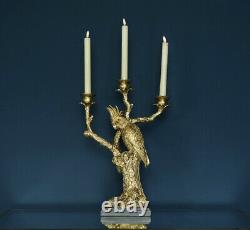 Large luxury Gold parrot on a branch Statue Figure Ornament candle holder