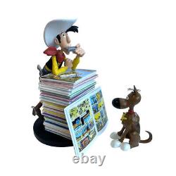 Lucky Luke & Rantanplan With Book Stack Resin Figure Statue Collectoys 23Cm