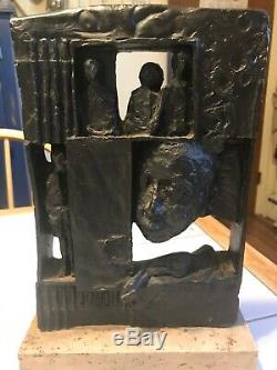 Modernist Sculpture By Ziamonon 1969 Bronze Composite With Stone Base EX