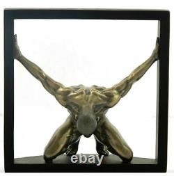 Nude Male Kneeling in Square Frame Cold Cast Bronze Statue 20,5x20.5x13.5cm