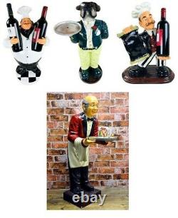 Old Man Waiter with Tray Bulldog Chef Wine Holder Statue Ornament Kitchen 90cm