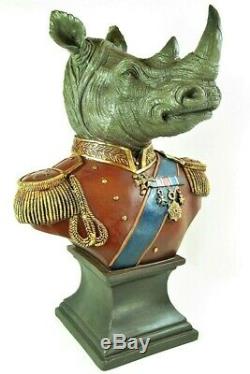 Ornament Figure Bust Statue Large Military Regal Dressed Rhino Animal Bust