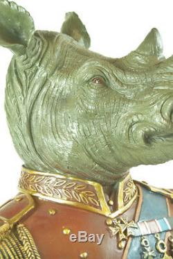 Ornament Figure Bust Statue Large Military Regal Dressed Rhino Animal Bust