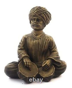 Resin Bronze Finished Traditional Men Playing Dholak Figure Statue Showpiece