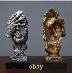 Resin Man Statue 3x Face Sculpture Modern Art Abstract Sculpture Figures Gold-L