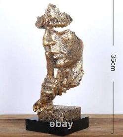 Resin Man Statue 3x Face Sculpture Modern Art Abstract Sculpture Figures Gold-L