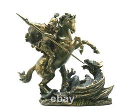 Saint George killing the Dragon Roman Soldier Statue Figure Bronze Finish