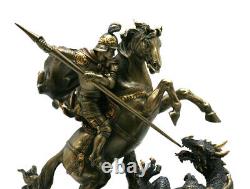 Saint George killing the Dragon Roman Soldier Statue Figure Bronze Finish
