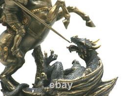 Saint George killing the Dragon Roman Soldier Statue Figure Bronze Finish
