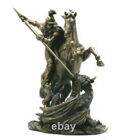 Saint George killing the Dragon Roman Soldier Statue Figure Bronze Finish