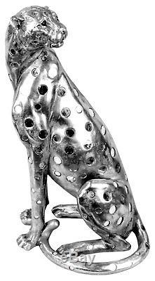 Silver Cheetah Leopard Large Cat Statue 60cm Animal Figure Electroplated Resin