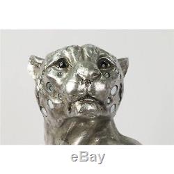 Silver Cheetah Leopard Large Cat Statue 60cm Animal Figure Electroplated Resin