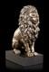 Sitting Lions Figure on Black Monolith Veronese Bronze-Look Statue