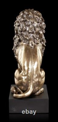 Sitting Lions Figure on Black Monolith Veronese Bronze-Look Statue