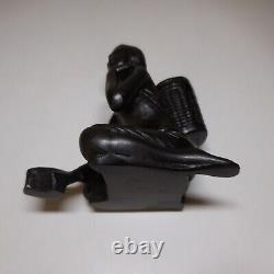 Statue Sculpture Figure Woman Basket Resin Black Vintage Art Deco N8179