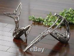 Two Large Modern Art Figures Statue Sculpture Aged Silver Finish Uttermost