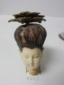 Unusual Chinese Cloisonne 12 Female Figure, Painted Resin Head & Hands