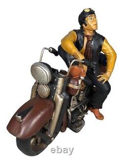 Vintage Man on Motorcycle Biker Sculpture Harley Davidson Rider Resin Figure