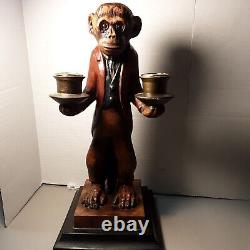 Vintage Monkey Butler Candelabra Resin 13 Candlestick Holder Figure Statue RARE