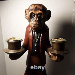 Vintage Monkey Butler Candelabra Resin 13 Candlestick Holder Figure Statue RARE