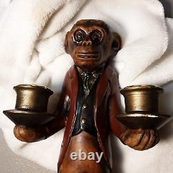 Vintage Monkey Butler Candelabra Resin 13 Candlestick Holder Figure Statue RARE