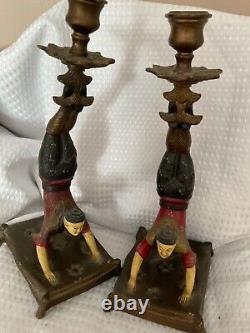Vintage Pair Of Oriental Japanese Resin Sculpture Figurines candlesticks