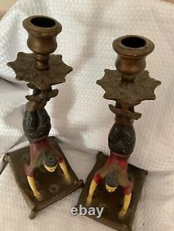 Vintage Pair Of Oriental Japanese Resin Sculpture Figurines candlesticks