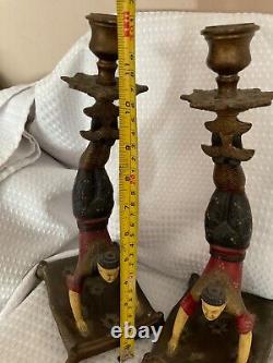 Vintage Pair Of Oriental Japanese Resin Sculpture Figurines candlesticks