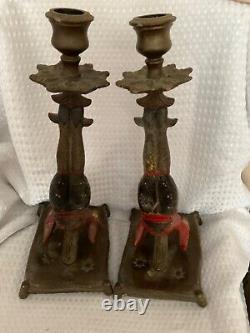 Vintage Pair Of Oriental Japanese Resin Sculpture Figurines candlesticks