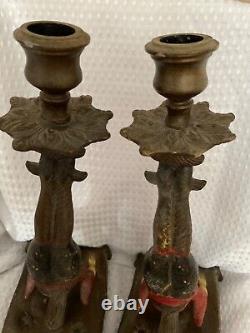 Vintage Pair Of Oriental Japanese Resin Sculpture Figurines candlesticks