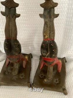 Vintage Pair Of Oriental Japanese Resin Sculpture Figurines candlesticks
